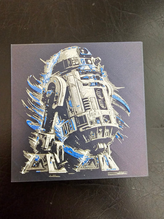 R2D2 with color shift black background Hueforge Art