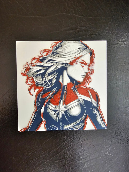 Captain Marvel Blue and Red, no Black 3D Hueforge Art