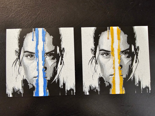 Rey Close Up with Gold or Blue saber 3D Hueforge Art