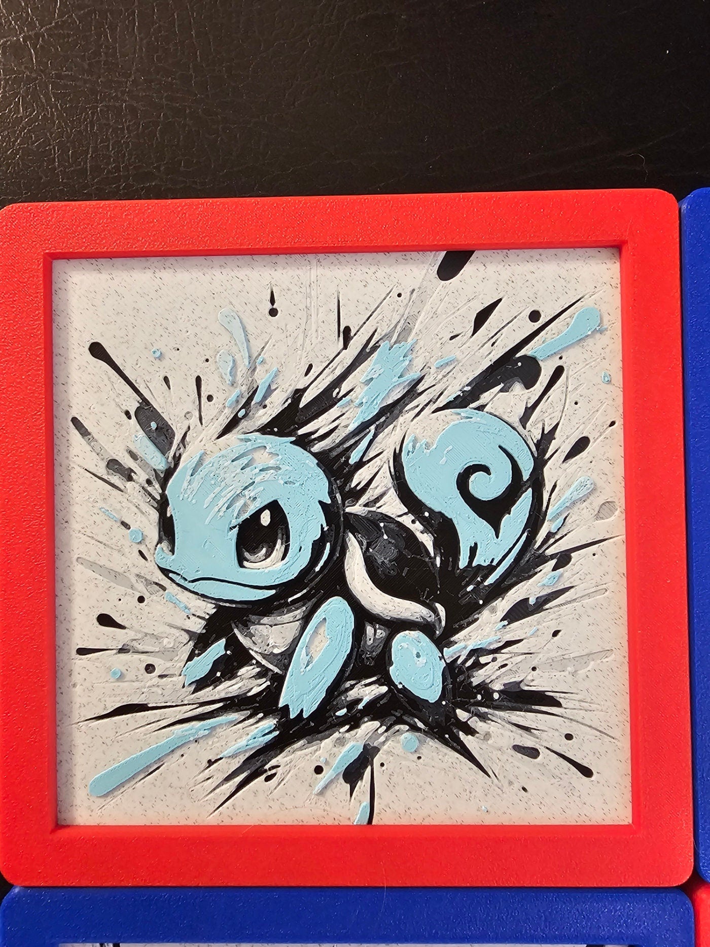 Pokemon Gotta Catch Em All Original 4 Set, Squirtle, Charmander, Bulbasaur, Pikachu Hueforge 3D print in connected red and blue frame