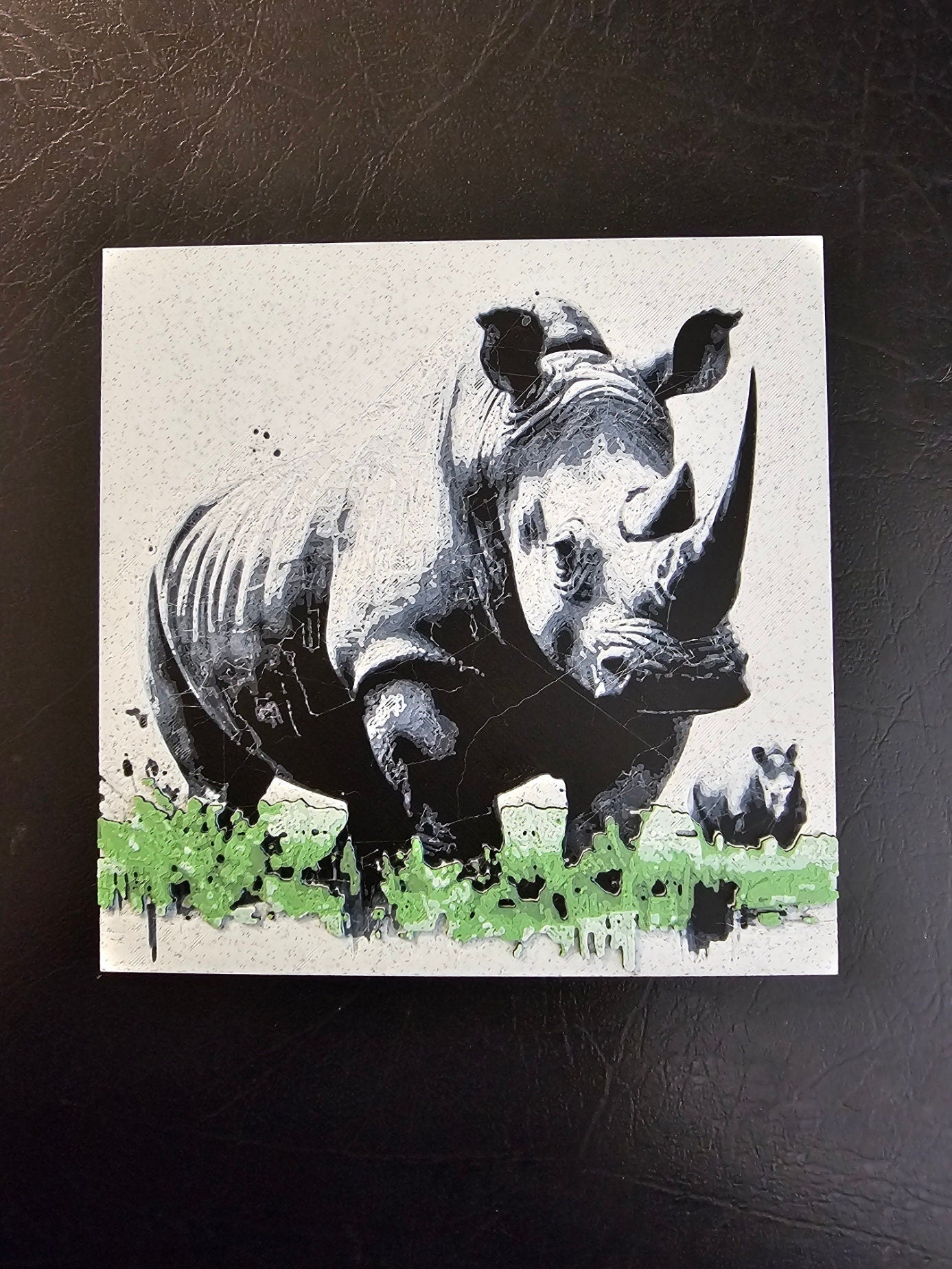 Rhino in Green Grass Hueforge 3D Art